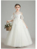 Cold Shoulder Beaded Lace Tulle Flower Girl Dress